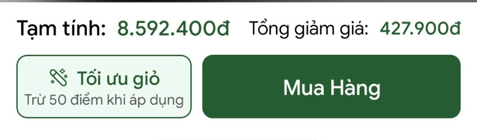 Nút Tối ưu giỏ ở cuối giỏ hàng