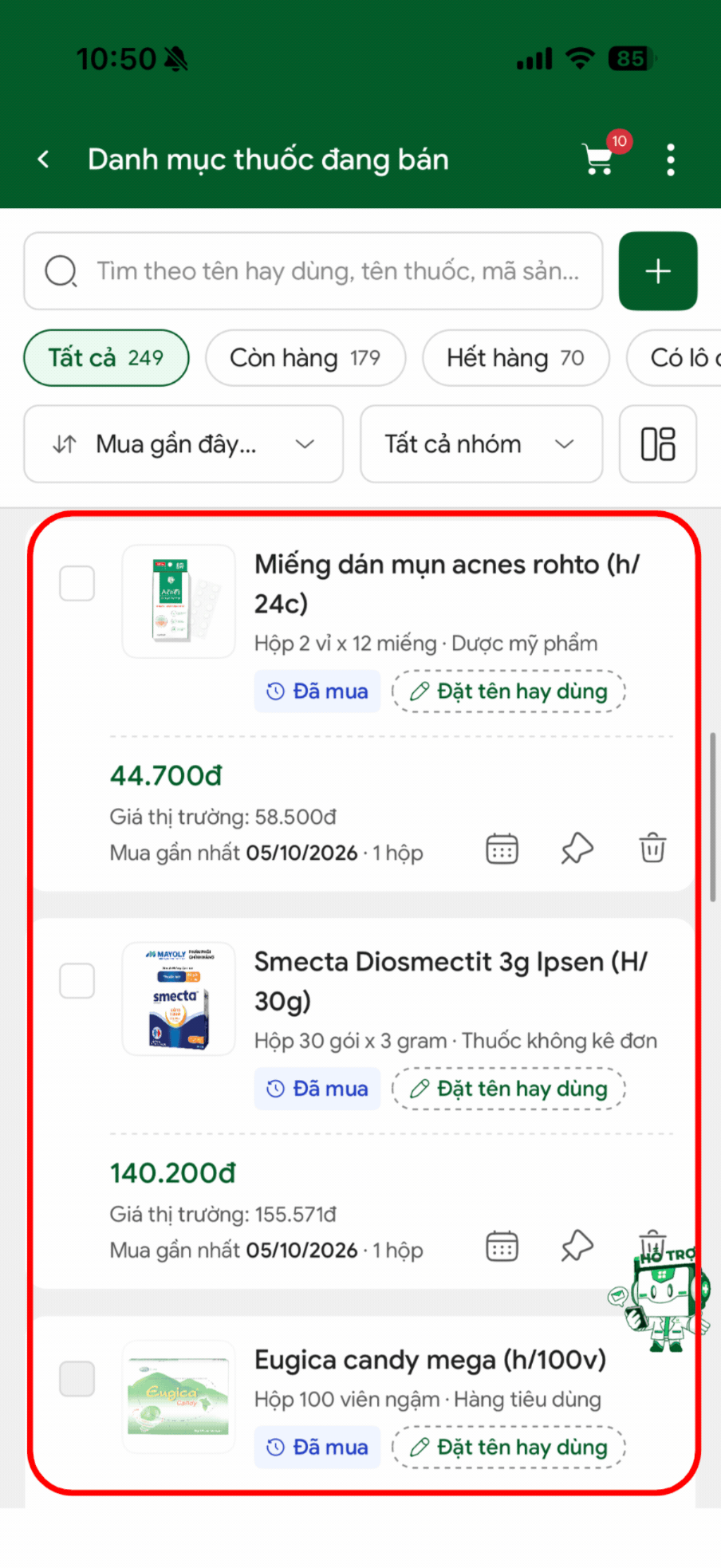 Danh mục tự động tổng hợp sản phẩm từ lịch sử mua