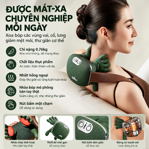 Máy massage cổ vai gáy 5 ngón màu xanh rêu sang trọng