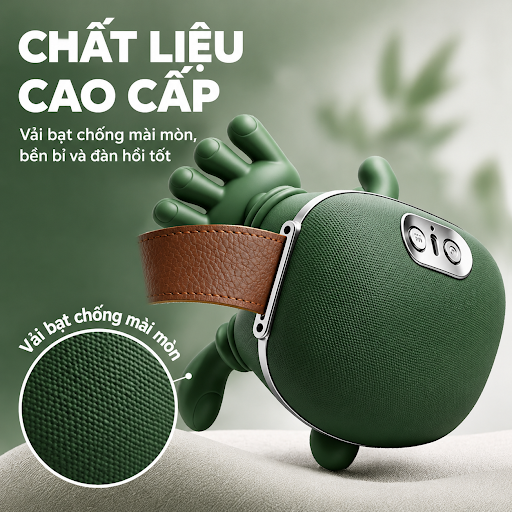 Cận cảnh chất liệu vải bạt chống mài mòn và đầu massage ngón tay silicone