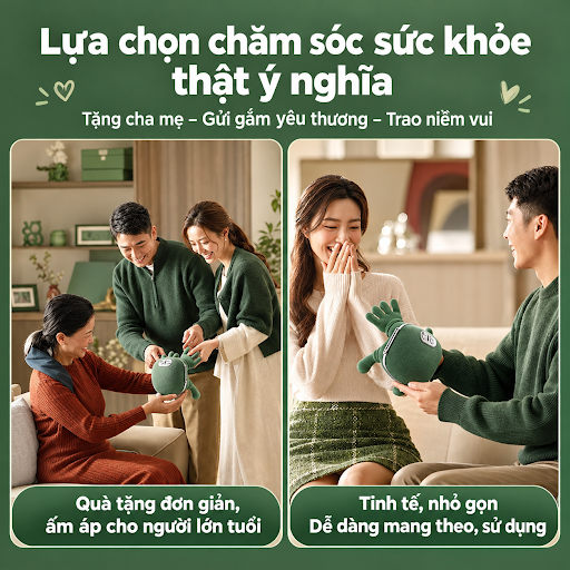Con cái trao tặng món quà máy massage cho cha mẹ ấm áp tình thân