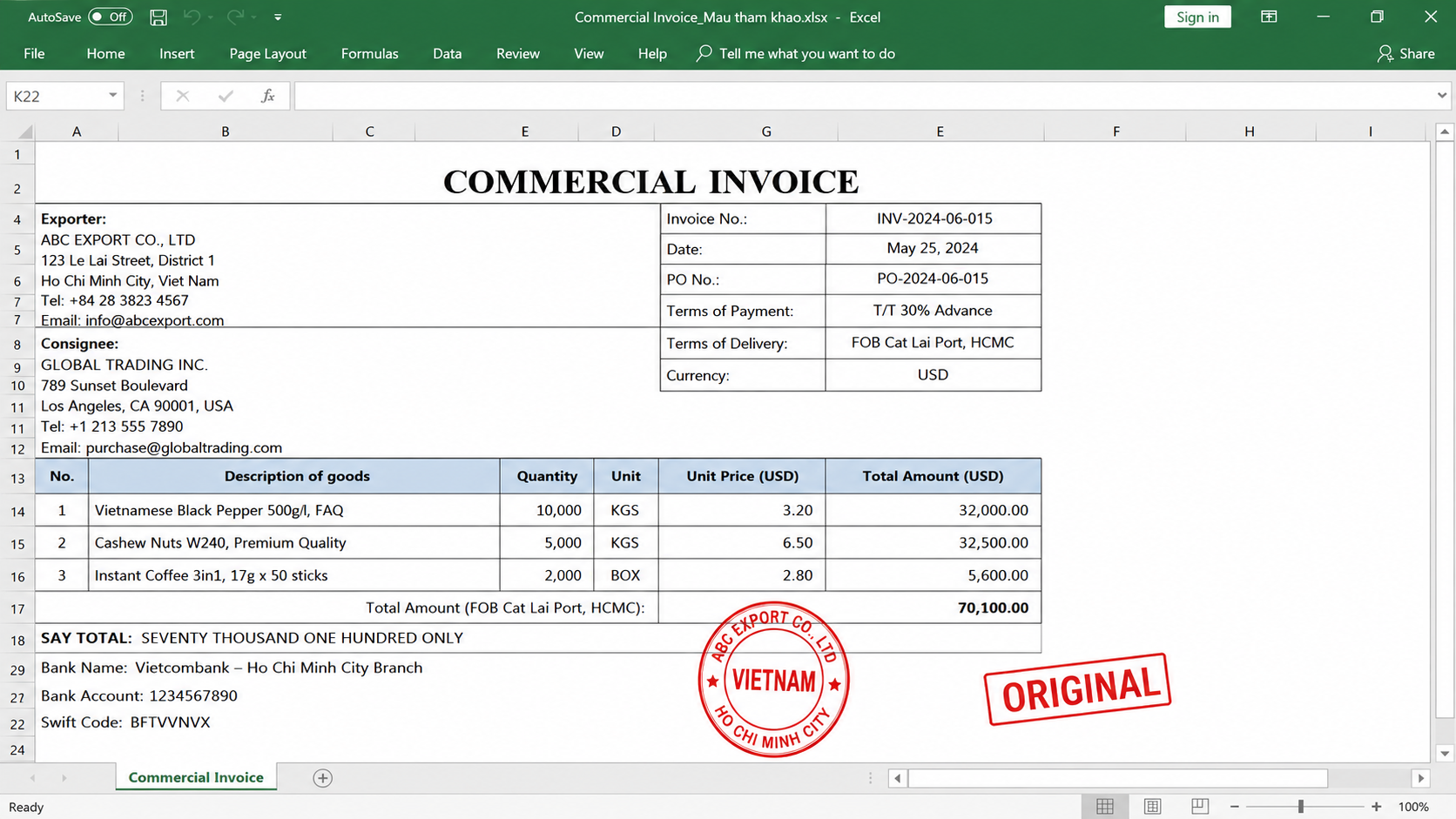 Bộ chứng từ gốc Invoice, Packing List