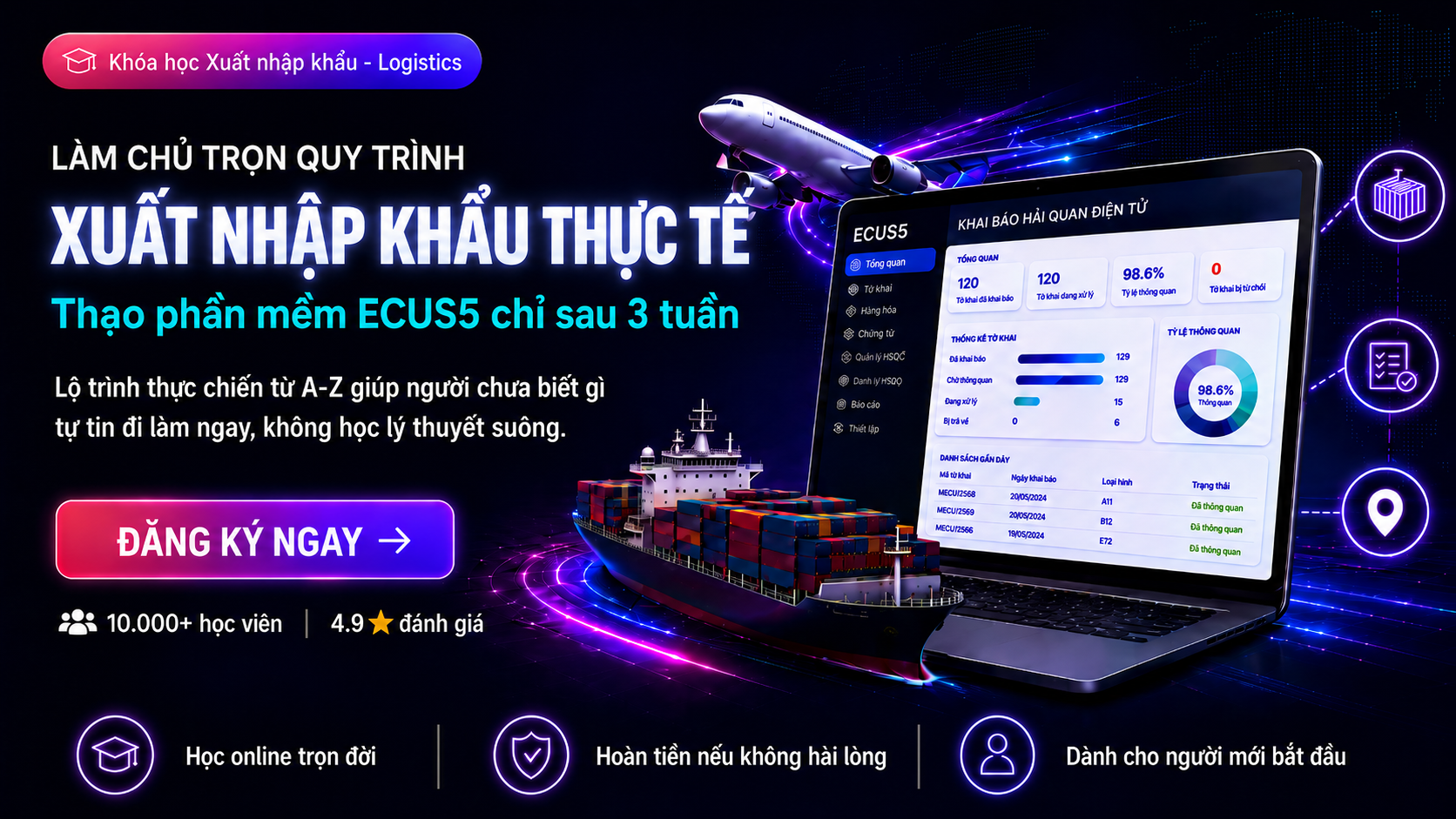 Làm chủ trọn quy trình Xuất Nhập Khẩu thực tế và thông quan trên phần mềm ECUS5 trong 3 tuần