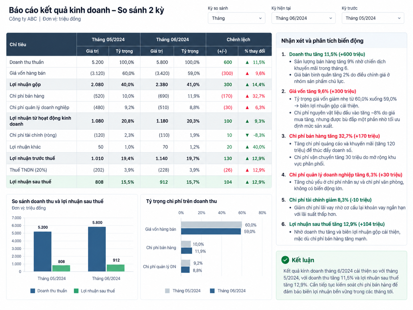 Bảng phân tích biến động tài chính