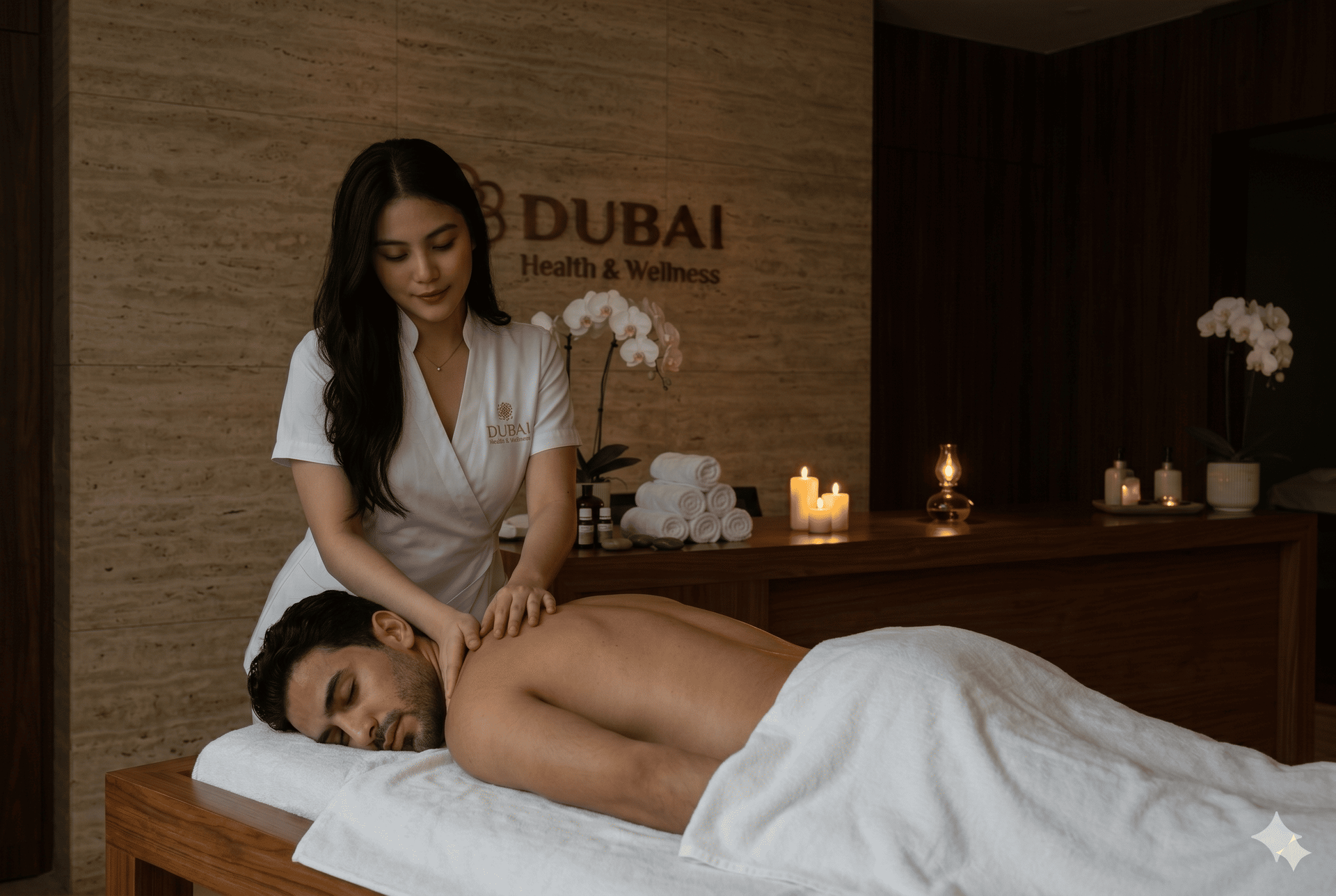 Luxury spa couples room with side-by-side tables