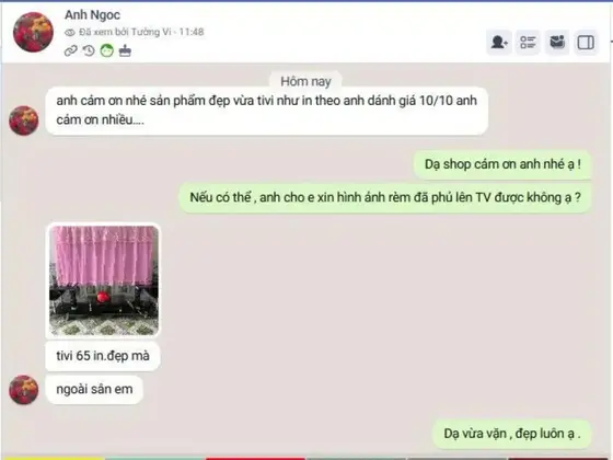 Tin nhắn khách hàng đánh giá rèm TV đẹp vừa như in, 10 trên 10