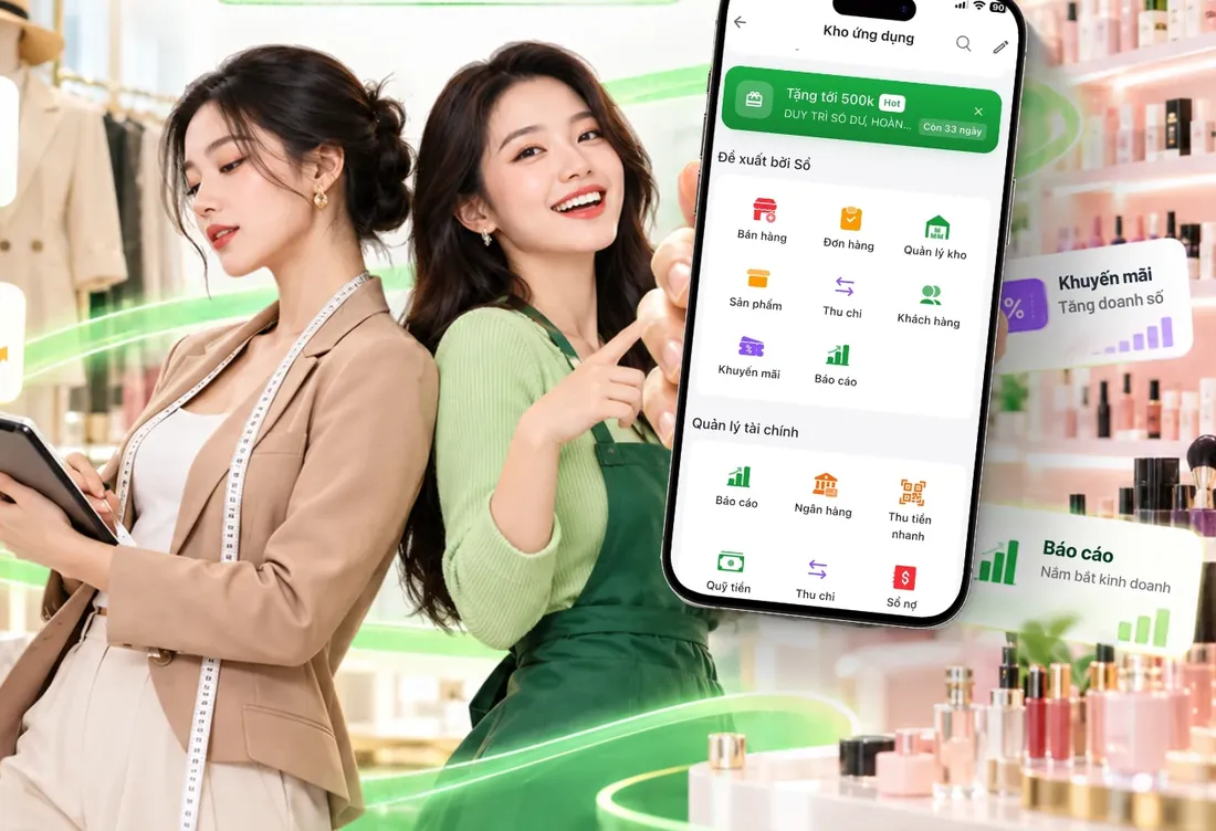 Chủ shop quản lý cửa hàng mỹ phẩm bằng Sổ Bán Hàng trên điện thoại