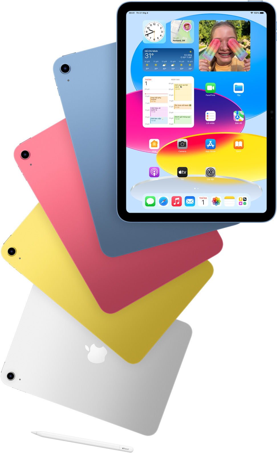 Hình minh họa iPad A16 với các màu sắc