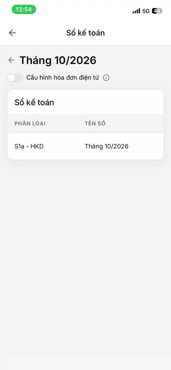 Màn hình Sổ kế toán S1a hộ kinh doanh tháng 10/2026
