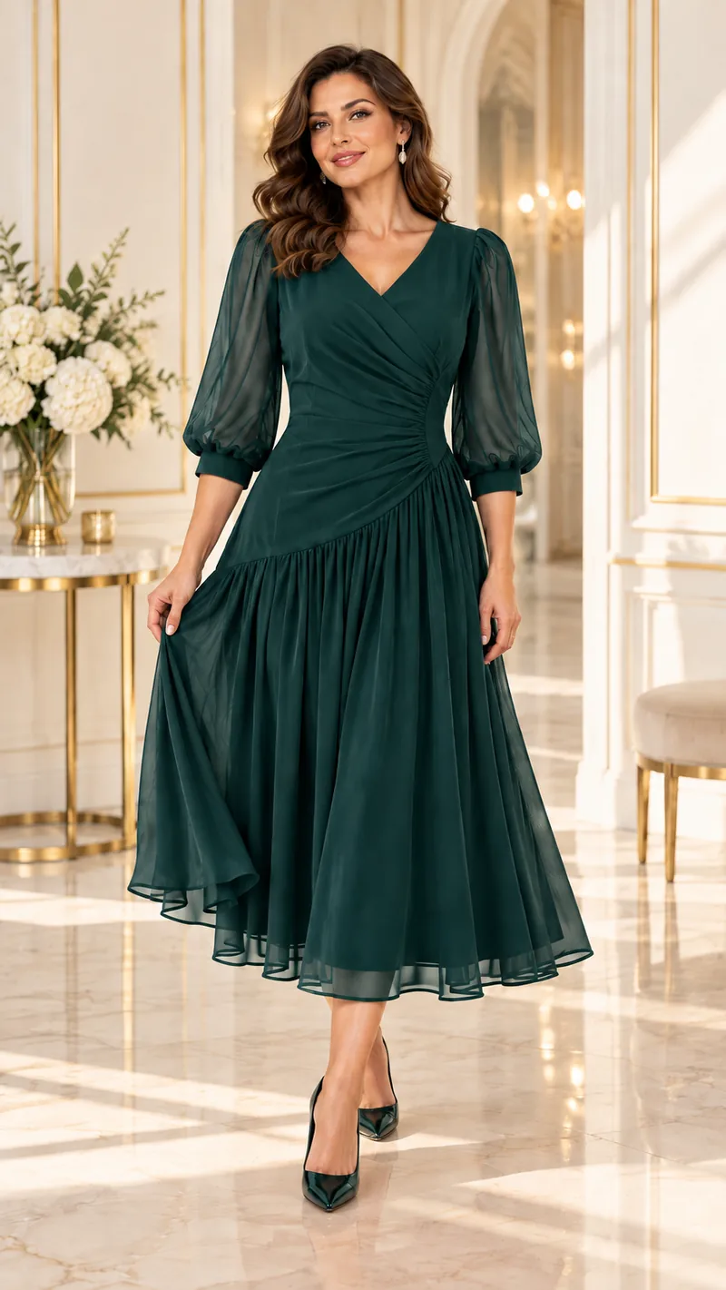 Rochie D28 verde pentru birou elegant