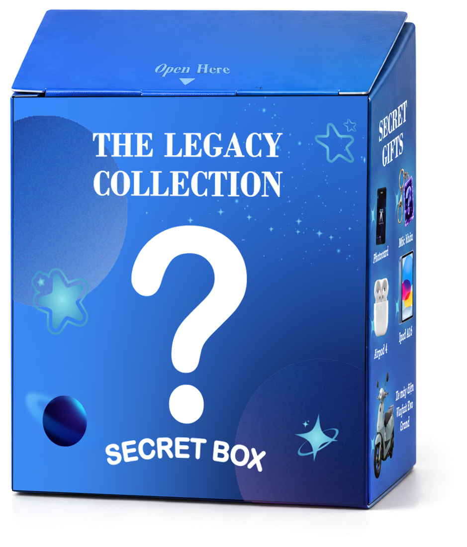 Hộp xanh SECRET BOX — The Legacy Collection với dấu hỏi bí mật