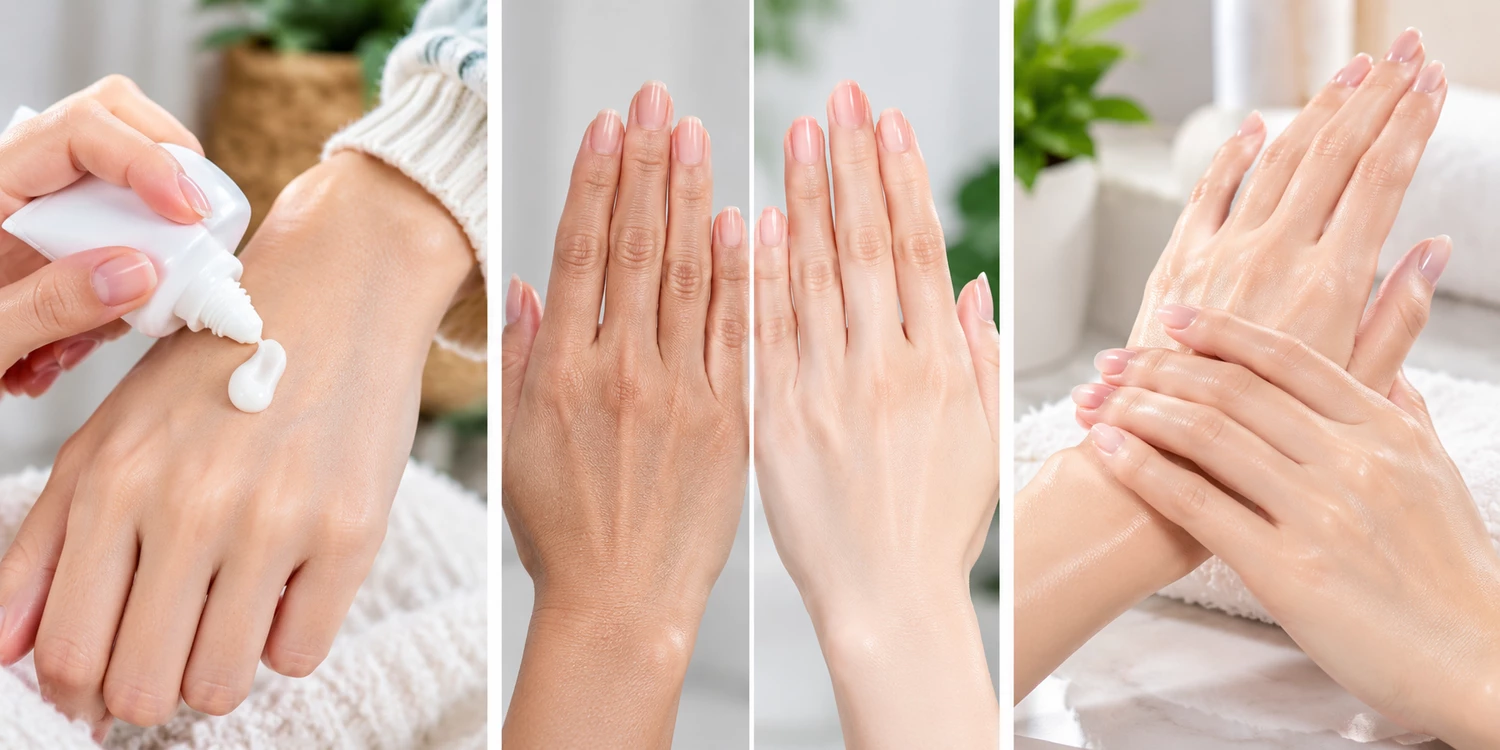 Hand cream applied to dry hands