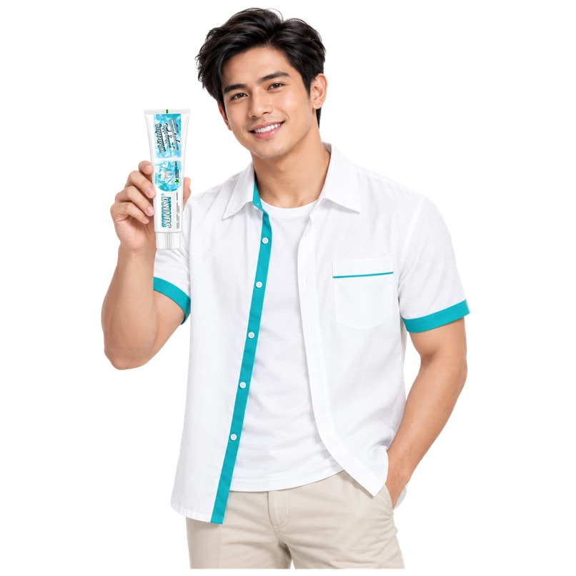 Man holding Sunisa toothpaste