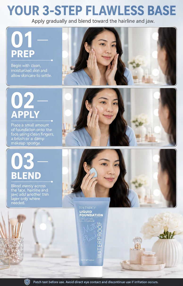 Your three-step flawless base: prep, apply, blend