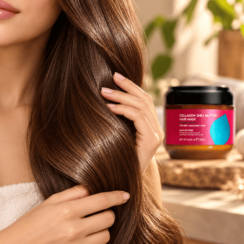 Collagen Shea Butter Hair Mask helps soften dry hair