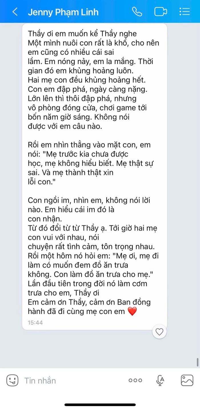 Tin nhắn của chị Jenny Phạm Linh gửi VFC