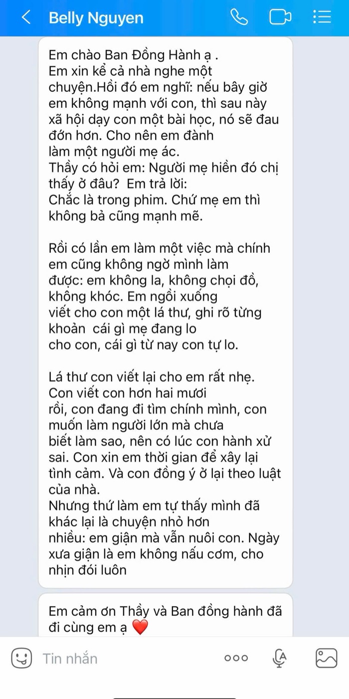 Tin nhắn của chị Belly Nguyên gửi VFC