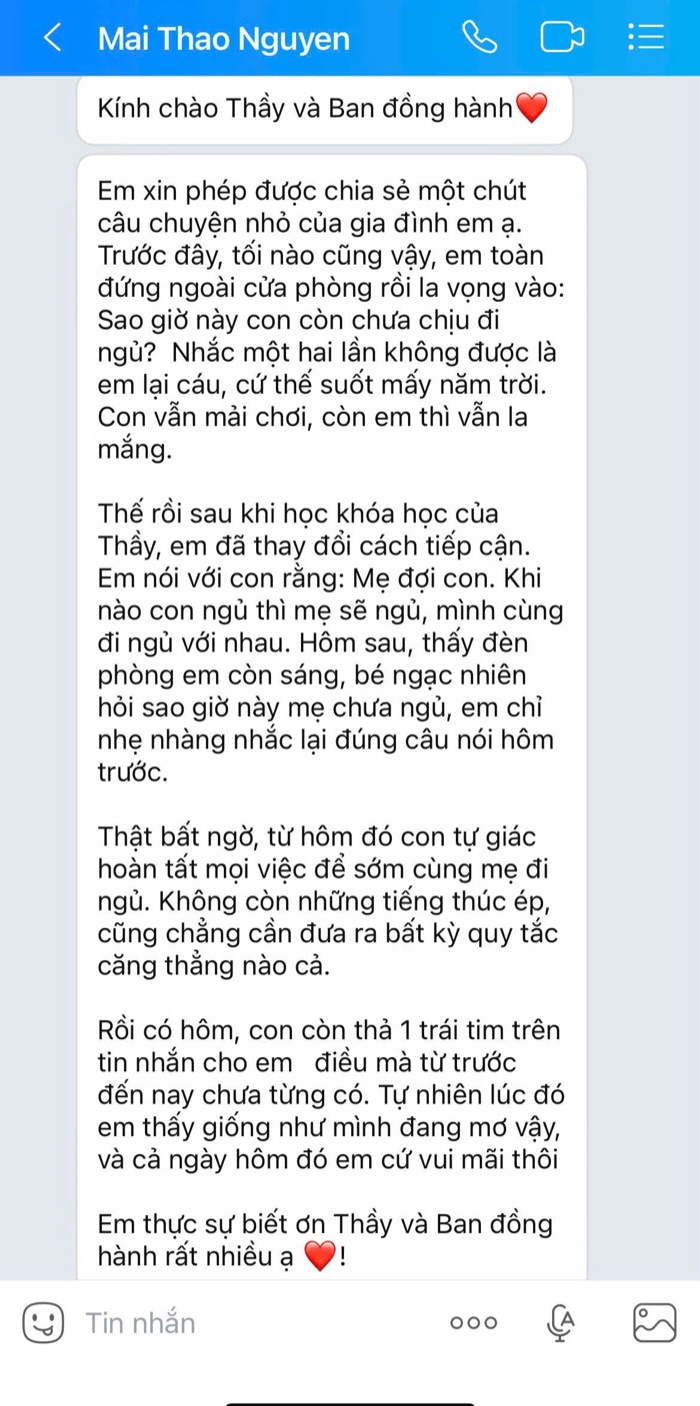 Tin nhắn của chị Mai Thảo Nguyên gửi VFC