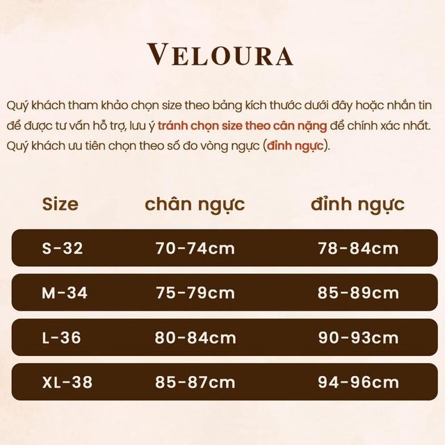 Bảng size Veloura