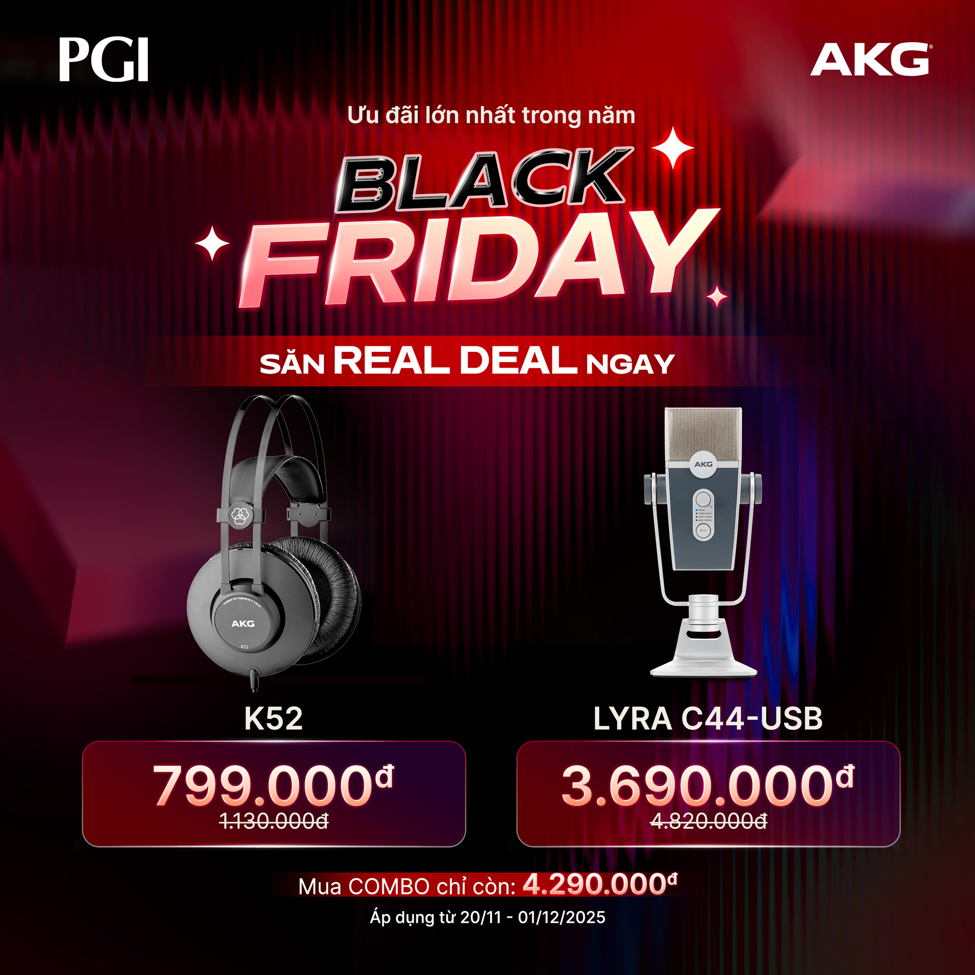 Combo tai nghe AKG K52 và Micro AKG LYRA C44-USB