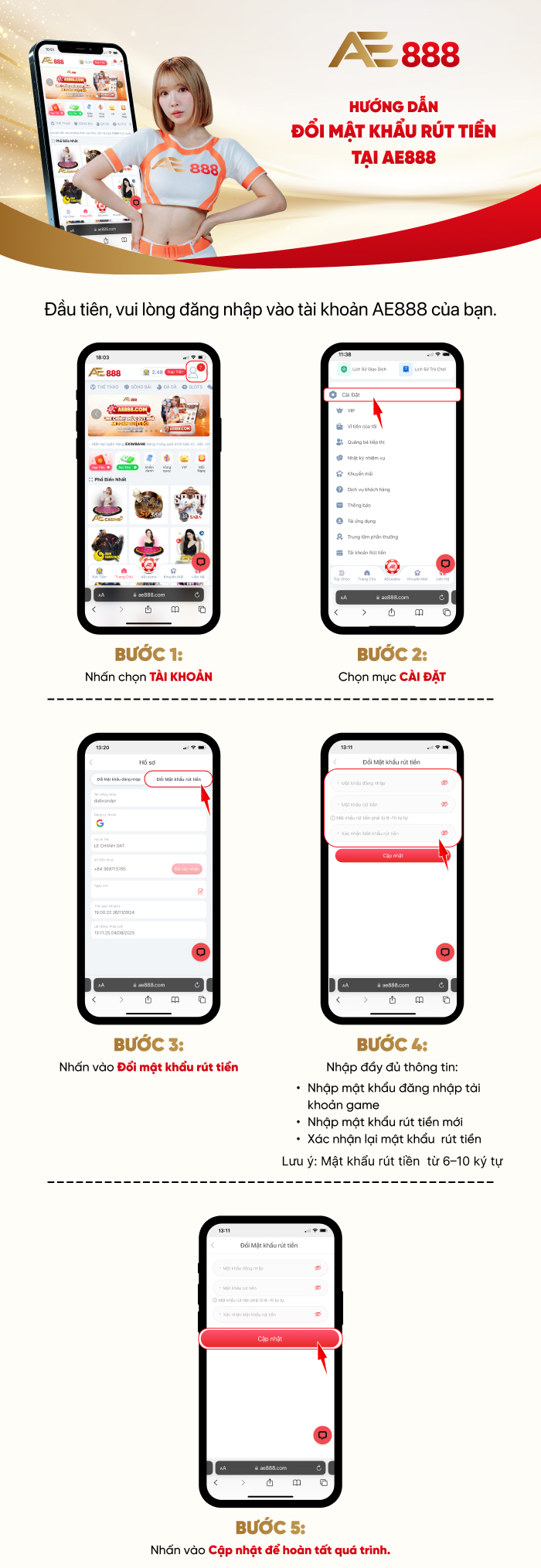 Đổi mật khẩu rút tiền Mobile