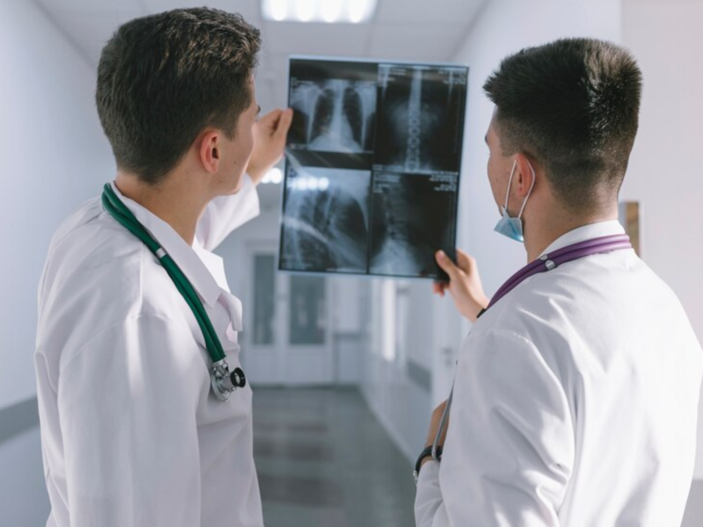 Medical professionals reviewing a diagnostic image