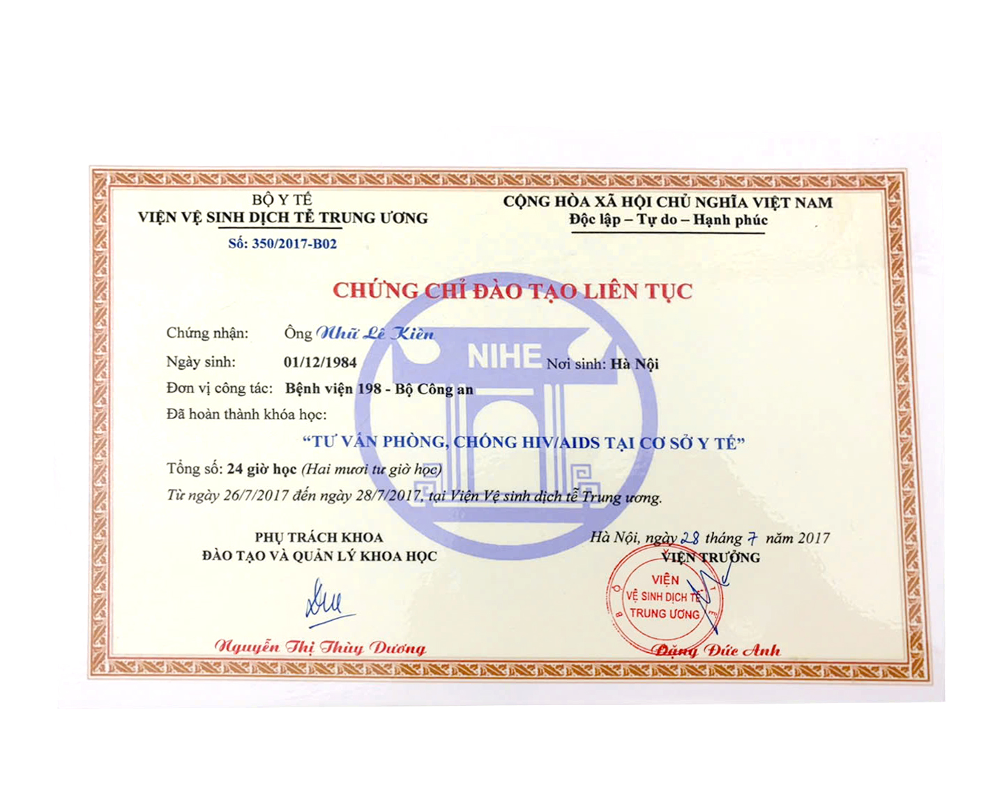 Tư vấn phòng, chống HIV/AIDS tại cơ sở y tế — Nhữ Lê Kiên