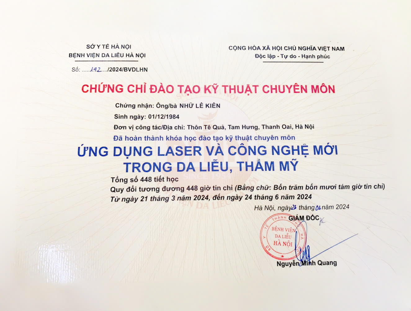 Ứng dụng laser và công nghệ mới trong da liễu, thẩm mỹ — Nhữ Lê Kiên