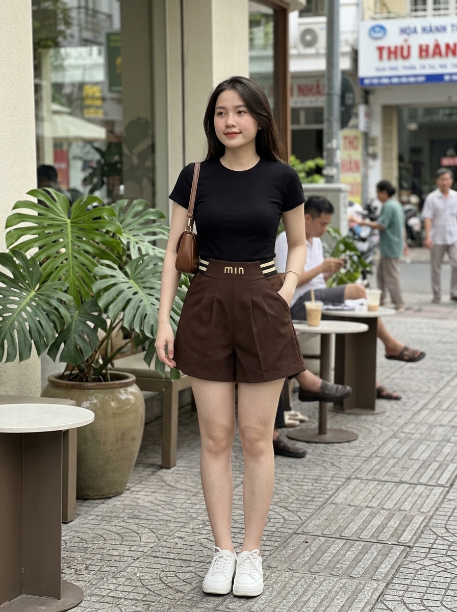Quần short S30 màu Nâu cạp thêu min