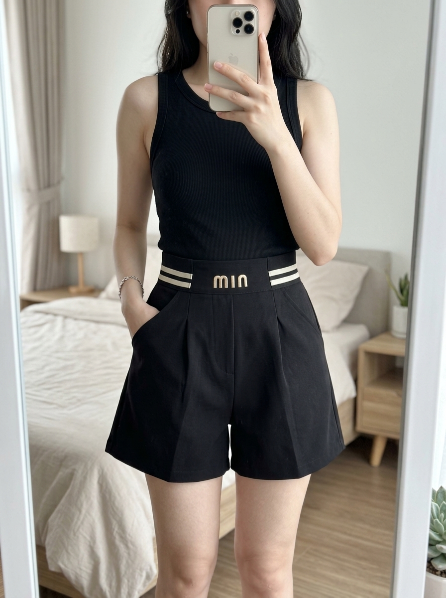 Fit check giấu bụng mỡ trước gương