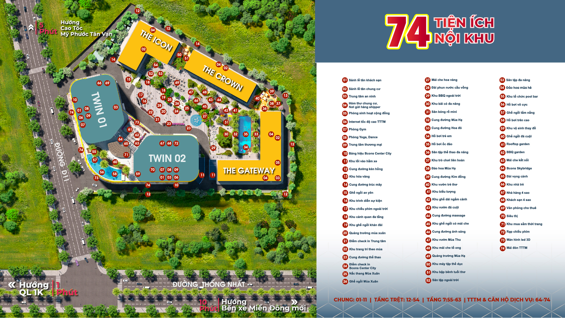 Mặt bằng 74 tiện ích nội khu dự án Bcons Center City