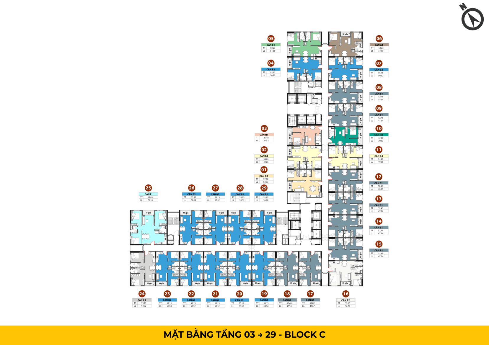 Mặt bằng tầng điển hình 3-29 Block C