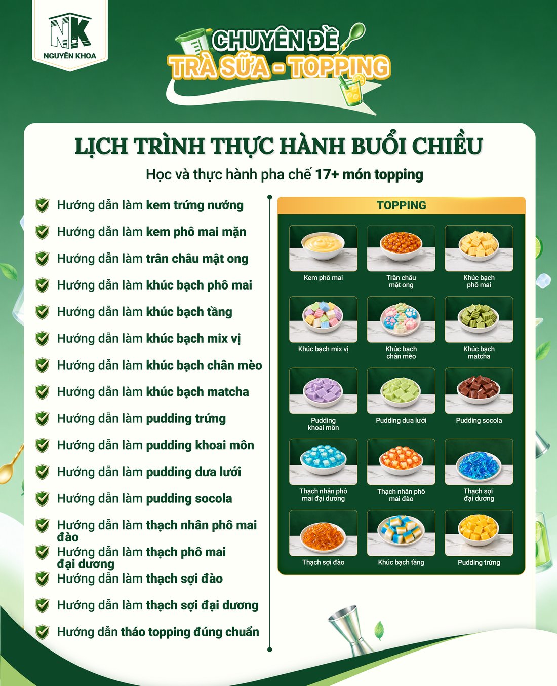 Lich trinh thuc hanh buoi chieu - Chuyen de Tra Sua Topping
