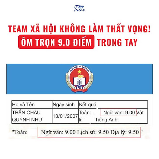 Team Khoa Học Xã Hội NQH đạt chuỗi điểm 9.0 Văn 9.5 Sử 9.5 Địa