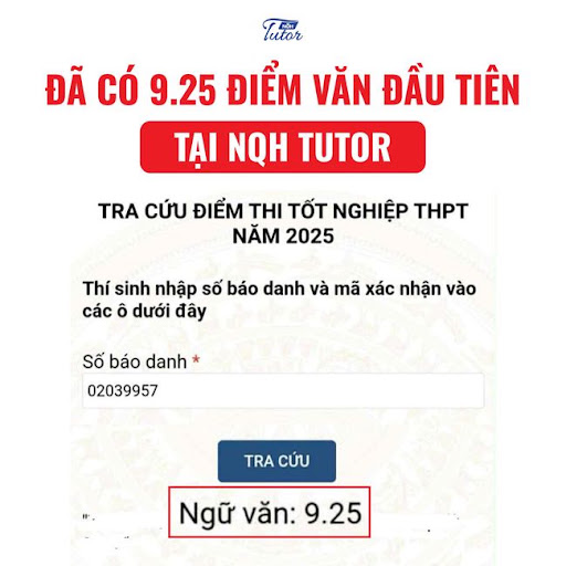 Thành tích học sinh NQH đạt 9.25 môn Văn tuyển sinh 10