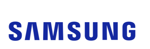 Samsung logo in blue uppercase letters