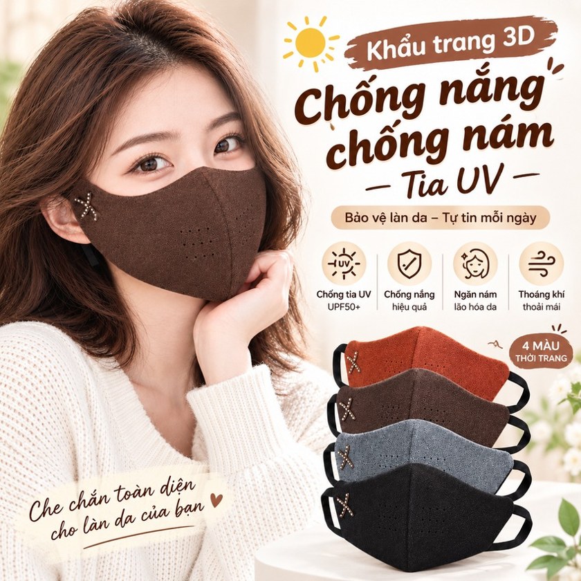 Khẩu trang 3D chống nắng chống nám tia UV