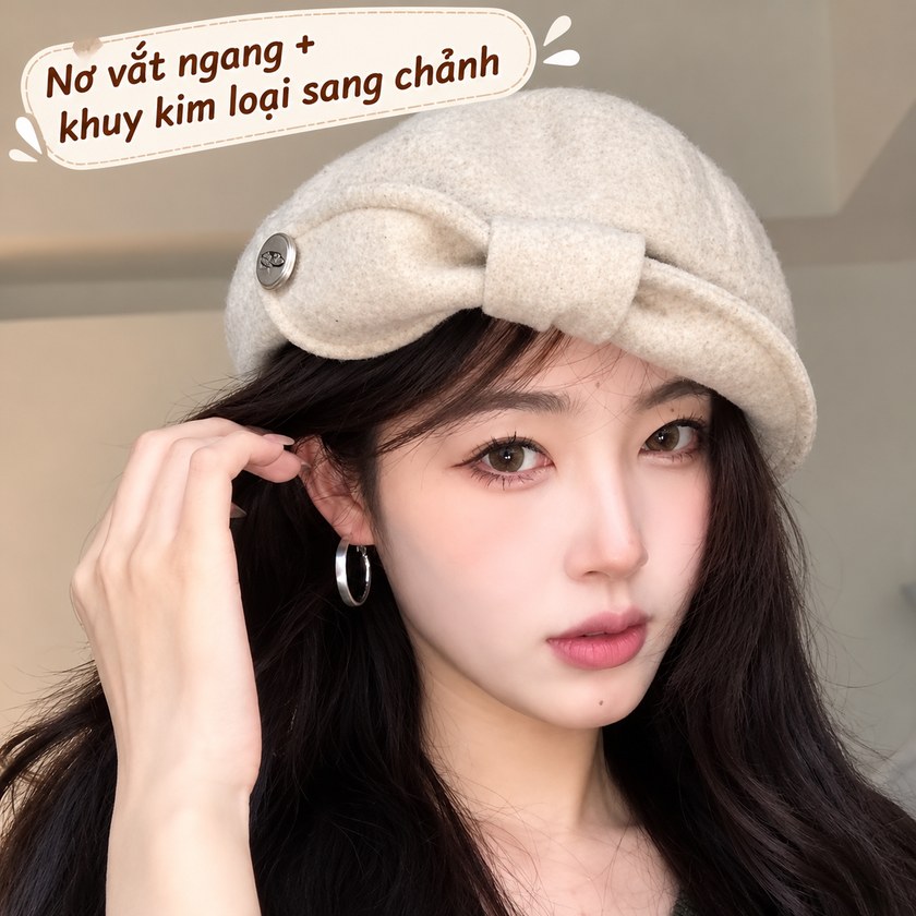 Mũ Nồi Dạ Đính Nơ