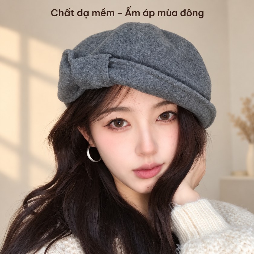 Mũ Nồi Dạ Đính Nơ
