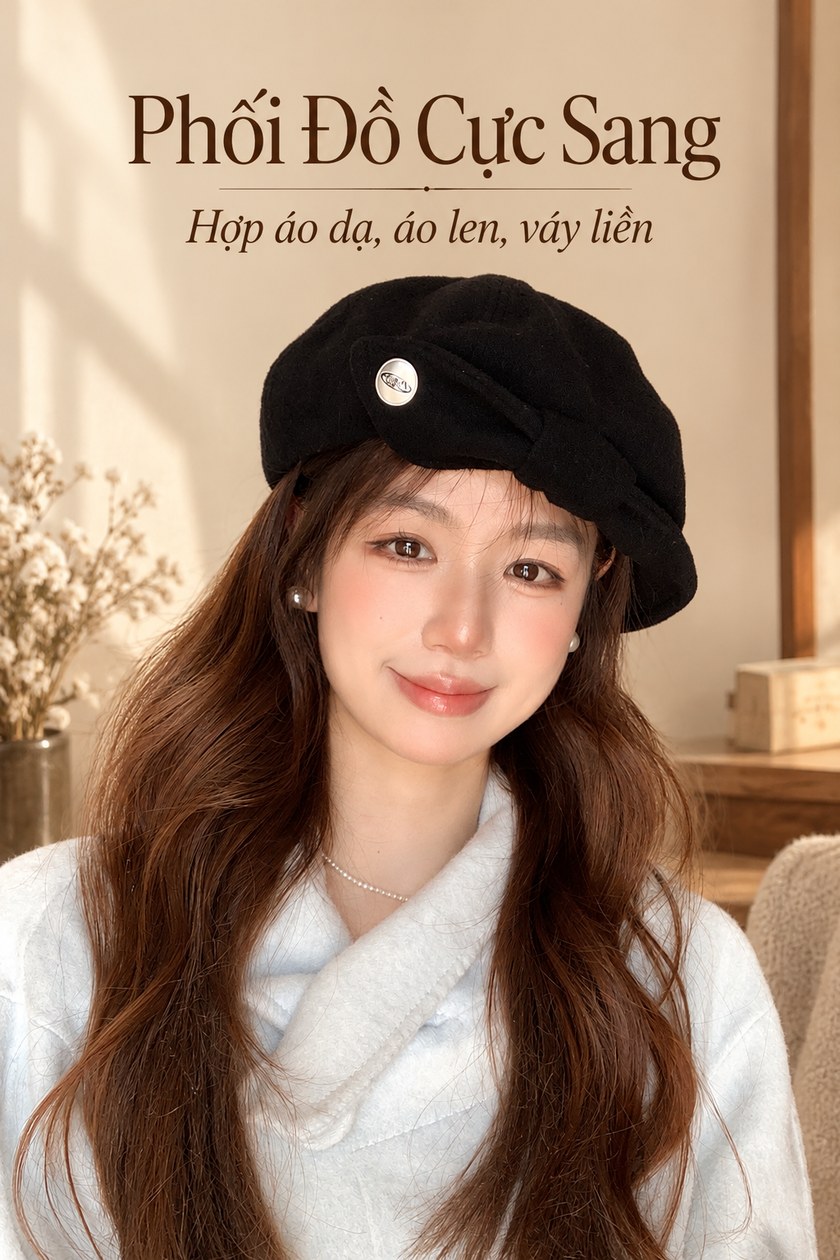 Mũ Nồi Dạ Đính Nơ