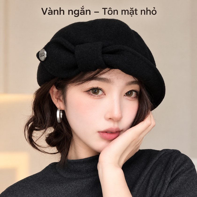 Mũ Nồi Dạ Đính Nơ