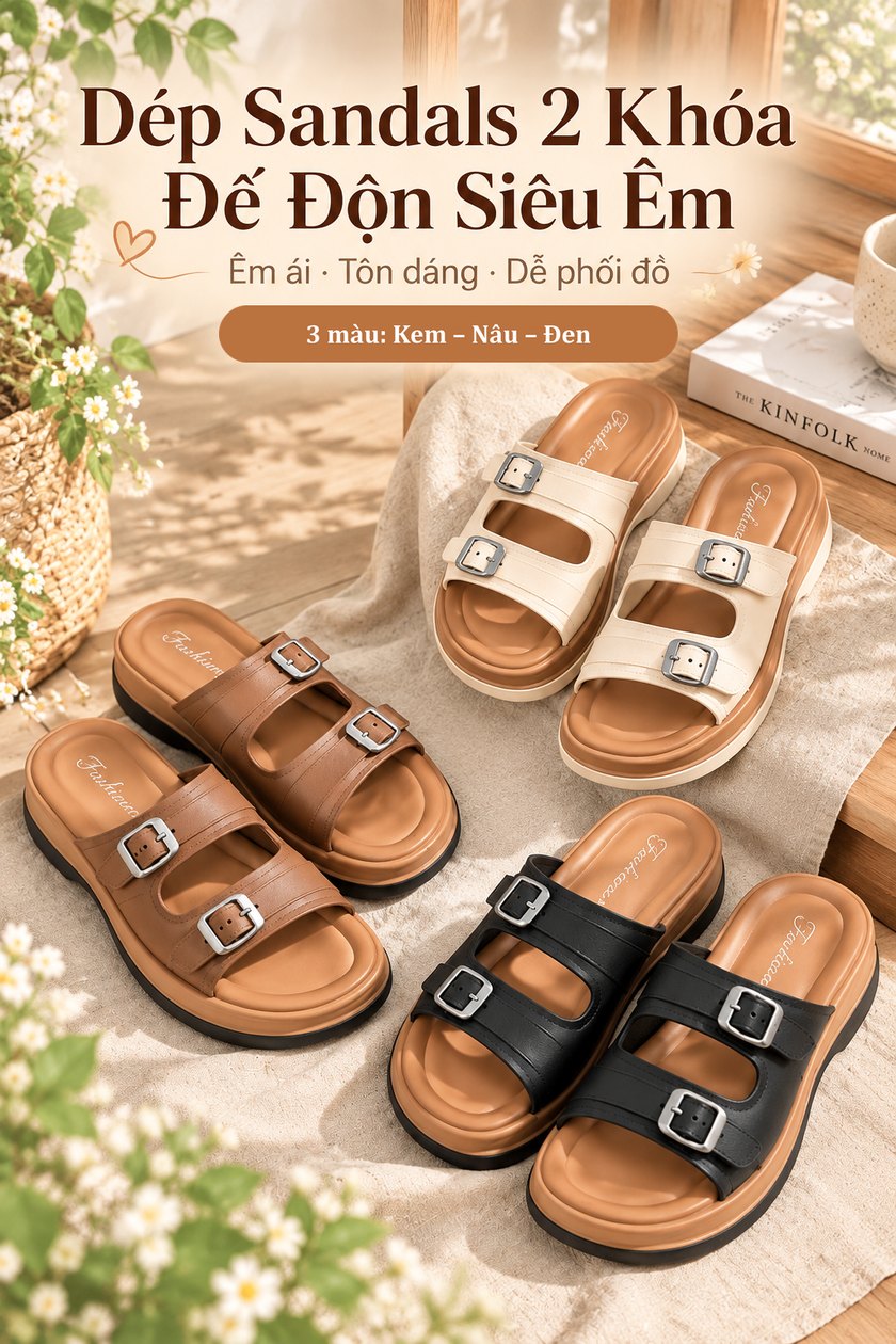 Dép Sandals 2 Khóa Đế Độn