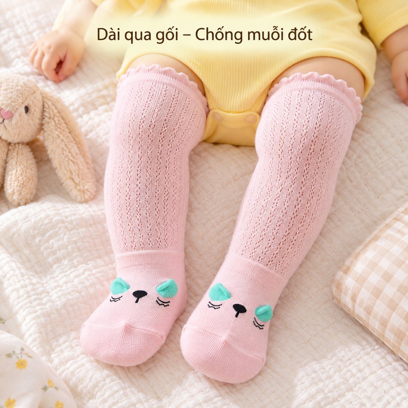 Tất Dài Chống Muỗi Mặt Mèo Cho Bé