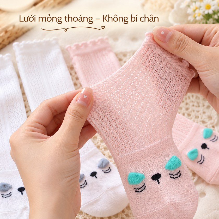 Tất Dài Chống Muỗi Mặt Mèo Cho Bé