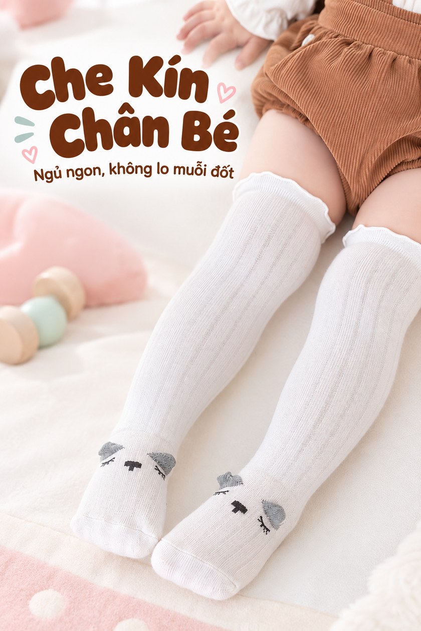 Tất Dài Chống Muỗi Mặt Mèo Cho Bé