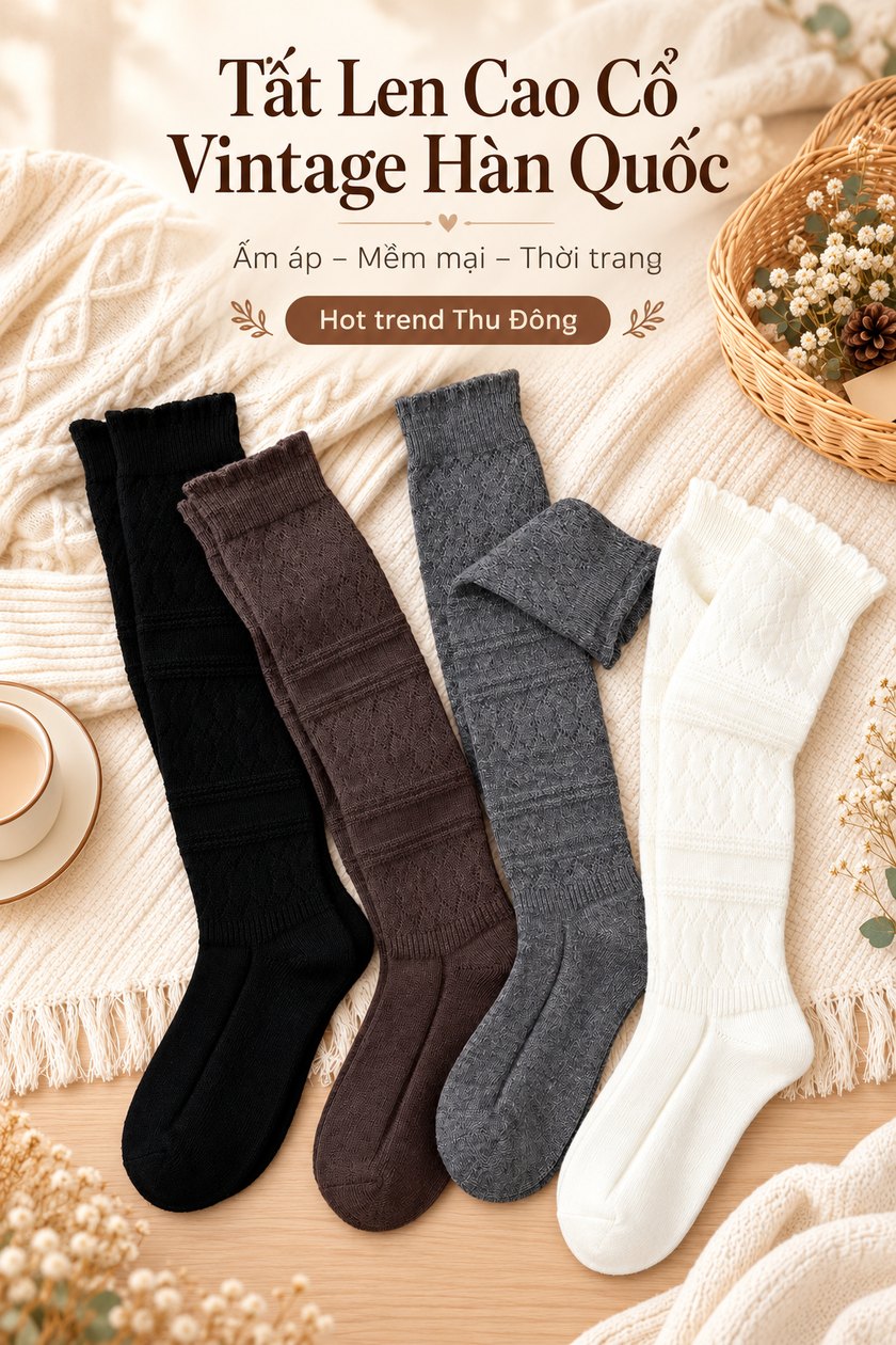 Tất Len Cao Cổ Vintage Hàn Quốc