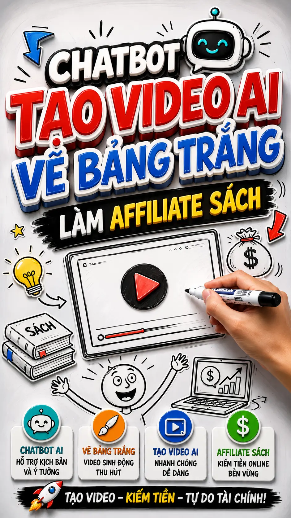 Mẫu Làm Video AI Vẽ Tay Bảng Trắng Làm Affiliate Sách