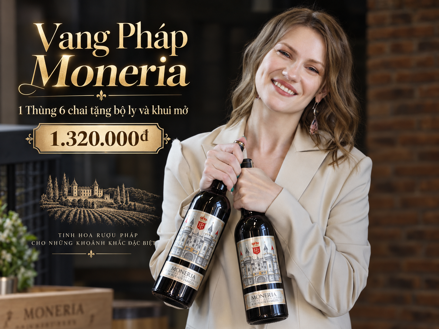 Chai Rượu Vang Đỏ Pháp Moneria Bordeaux 750ml