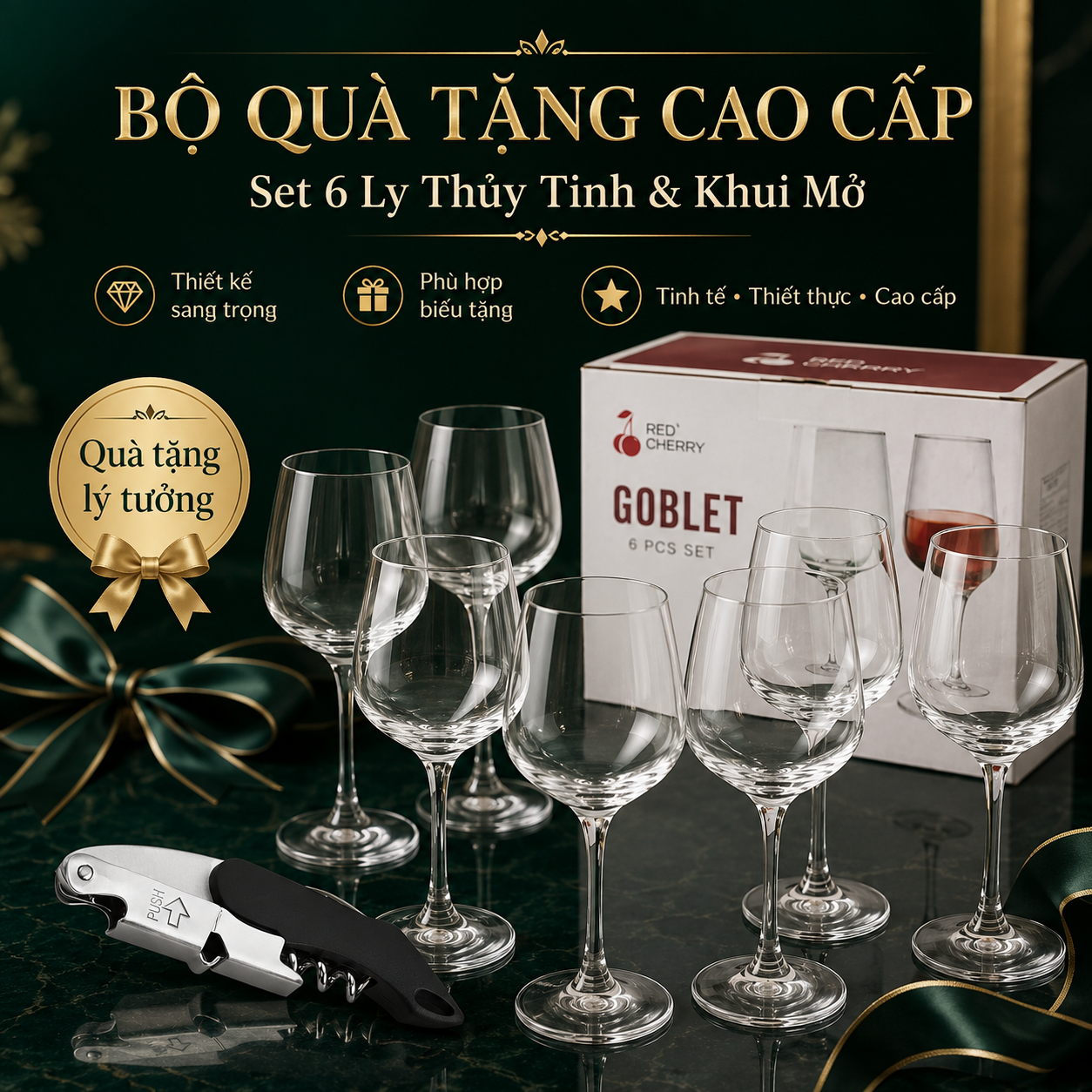 Bộ Ly Pha Lê Uống Vang Cao Cấp Tặng Kèm
