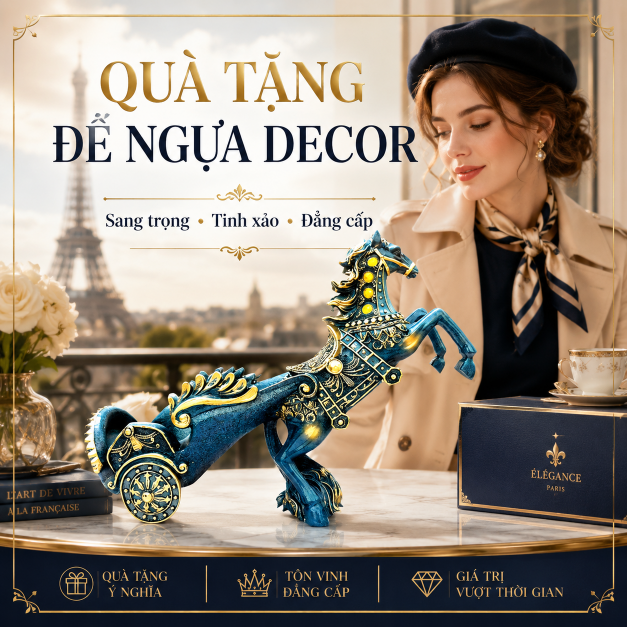 Đế Ngựa Decor Phong Thủy Mạ Vàng Sang Trọng